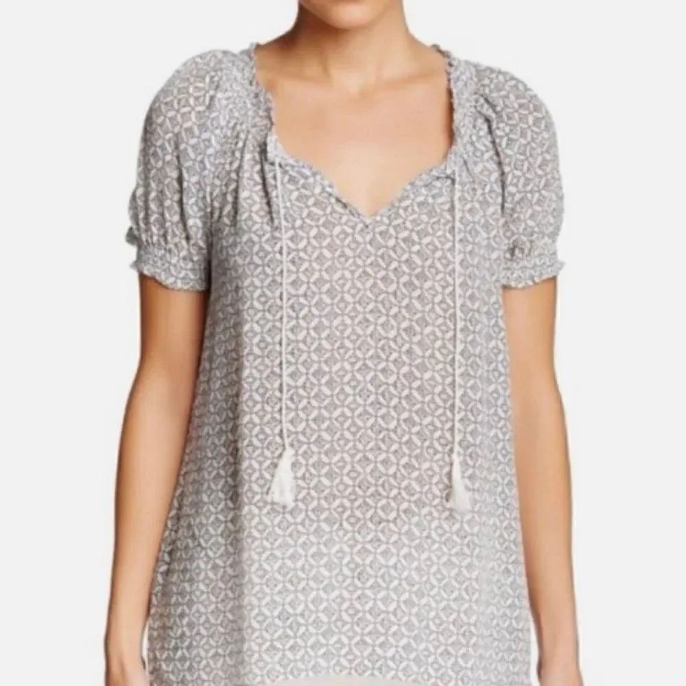 Joie silk medallion smocked puff sleeve top xs